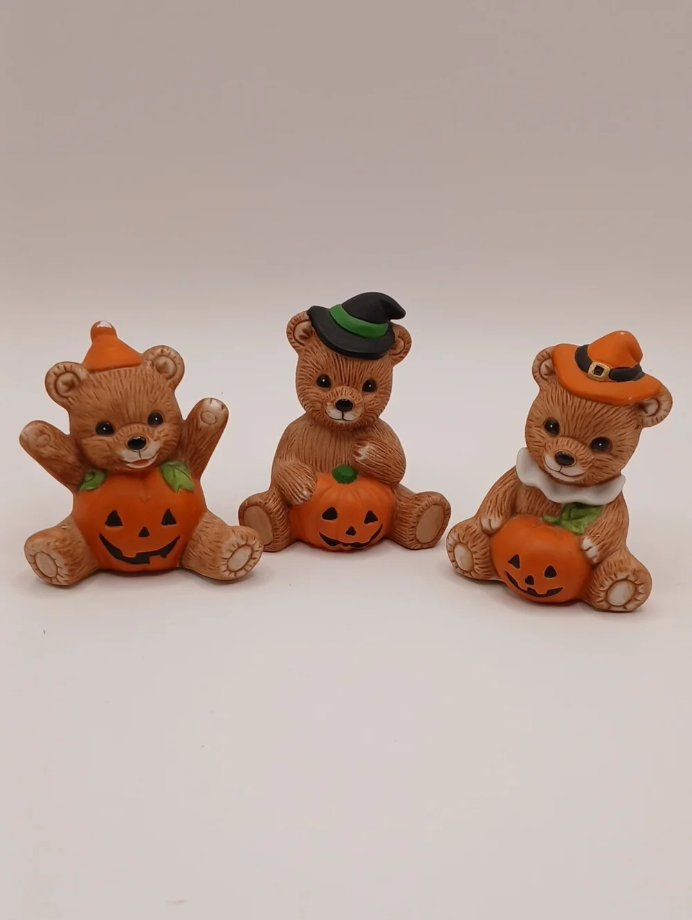3 Homco Halloween Pumpkin Jack-o-Lantern Bear Figurines #'s 5311 & 1413